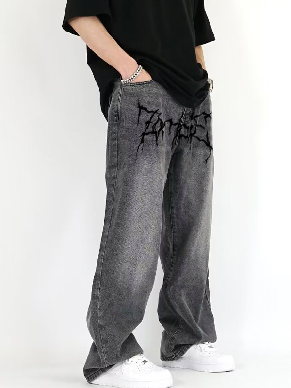 Lose Herrenjeans mit verwaschenem Crackle-Print-1
