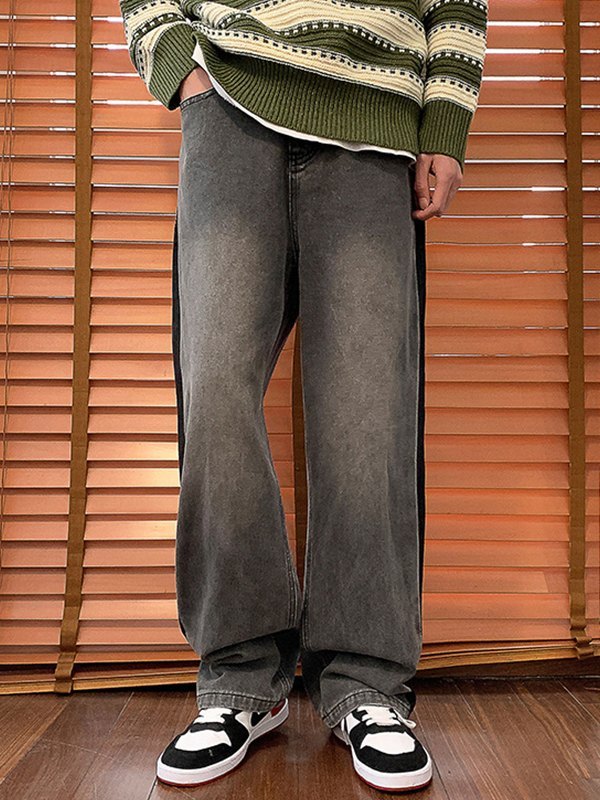 Vintage-Jeans mit geradem Bein und Kontrastbesatz für Herren-3