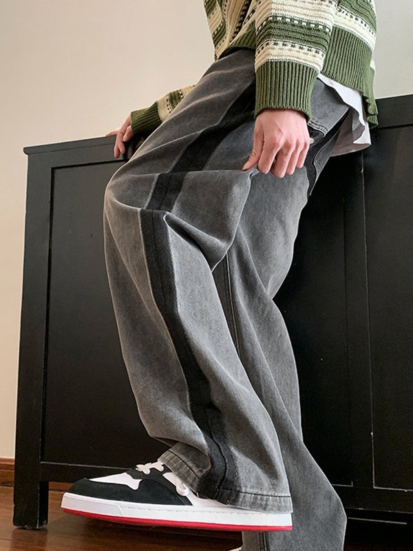 Vintage-Jeans mit geradem Bein und Kontrastbesatz für Herren-1