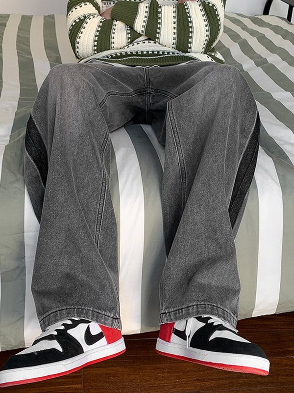 Vintage-Jeans mit geradem Bein und Kontrastbesatz für Herren-2