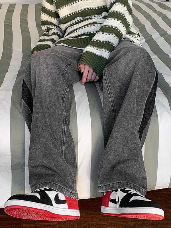 Vintage-Jeans mit geradem Bein und Kontrastbesatz für Herren-4