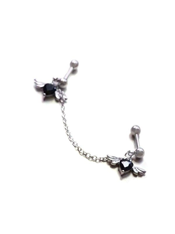 Geflügelte Herz Charm Kette Ohrringe-2