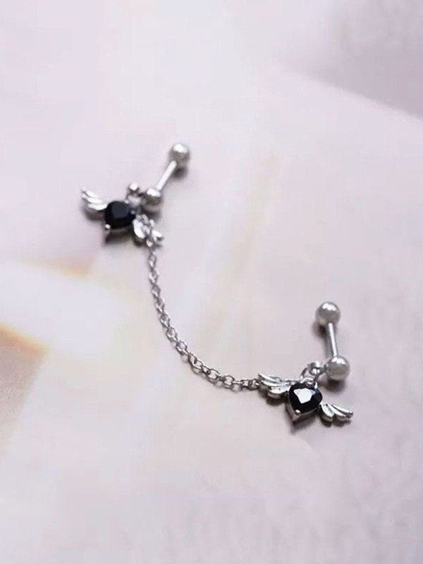 Geflügelte Herz Charm Kette Ohrringe-1
